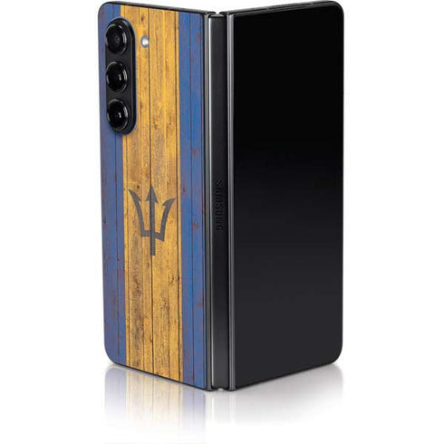 Barbados Flag Dark Wood Galaxy Z Fold5 5G Skin